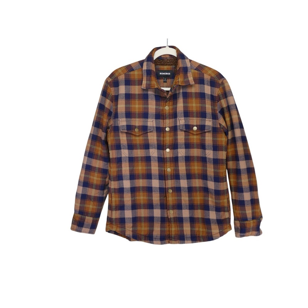 Bonobos Jacket Men Small Plaid Flannel Sherpa Lined Shirt Shacket Cabin Outdoors
